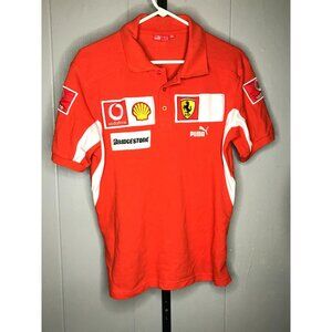 Vtg Puma Ferrari Sponsored Polo Shirt Mens SM Bridgestone Patch Orange F1 Racing